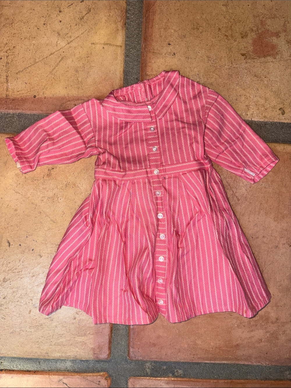 Vintage American Girl Doll Pink And White Striped Dress